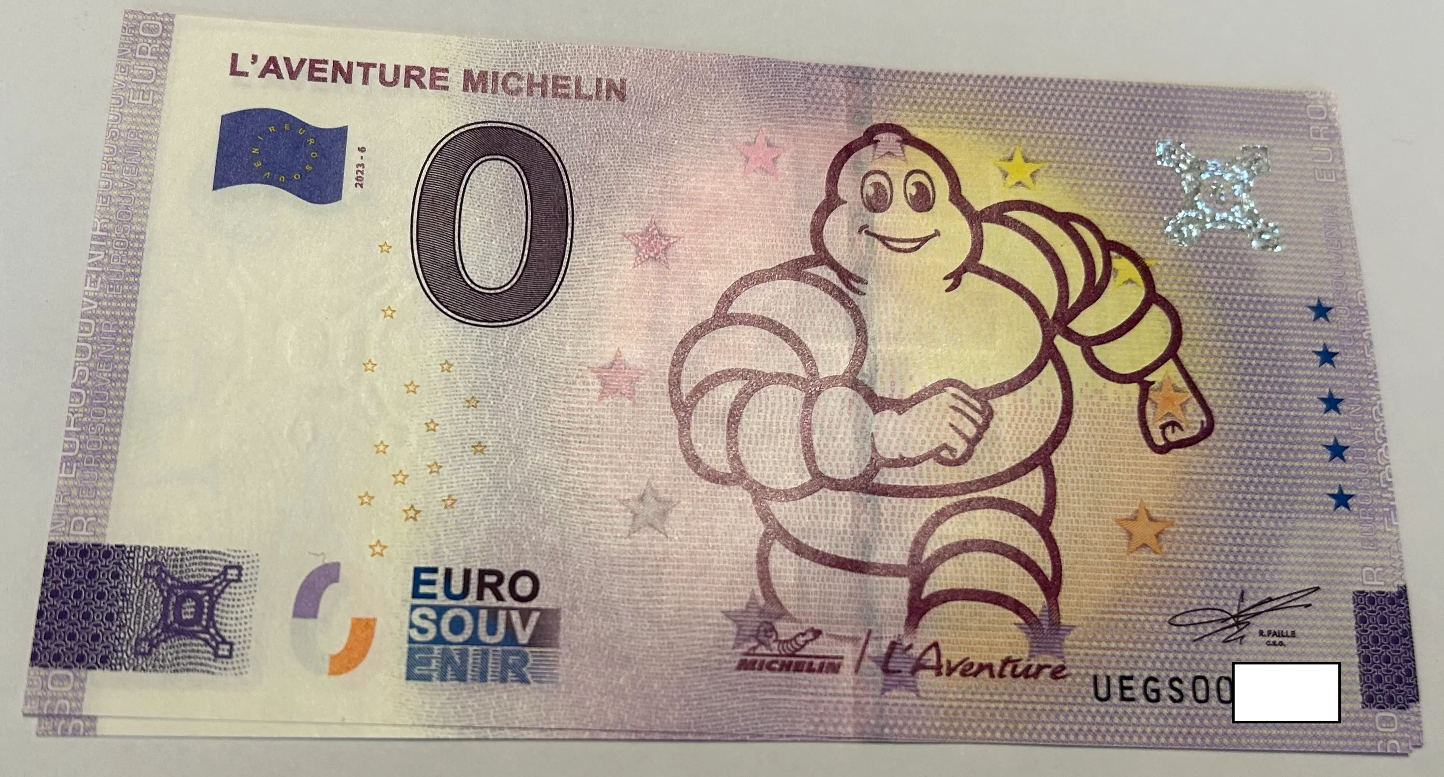 BILLETE 0 EURO FRANCIA UEGS 2023-6 L_AVENTURE MICHELIN